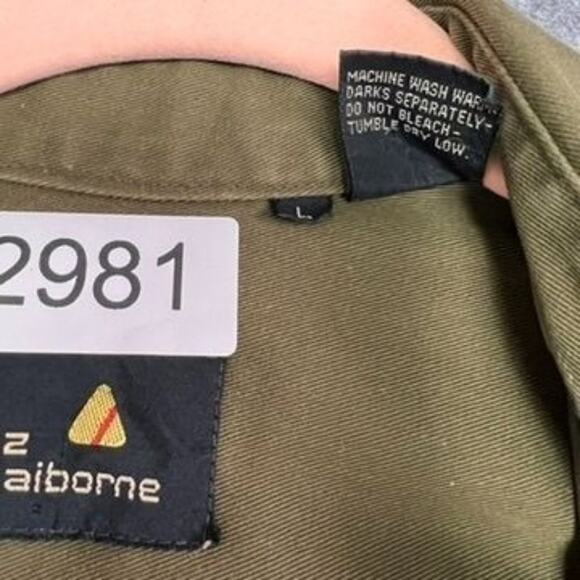 Liz Claiborne Shirt Dress Size L Olive Green Belted Snap Button Curved Hem Vtg - Picture 5 of 13